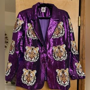 Queen of Sparkles Tiger LSU sequin blazer large new